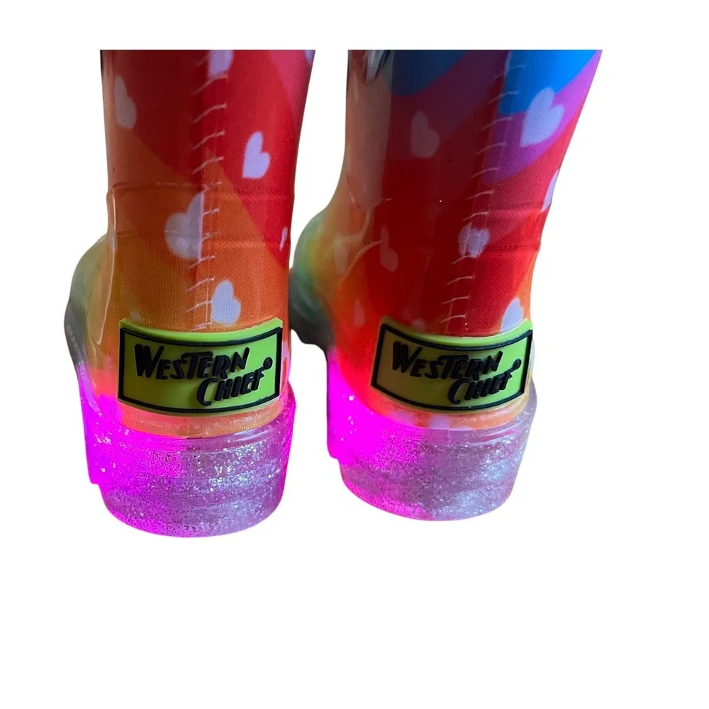 Western Chief Heart Waves Lighted Rainbow Rain Boots Size 5 Toddler NEW